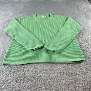 GAP Ribbed Knit Sweater Green Crew Neck Long Sleeve Size Medium